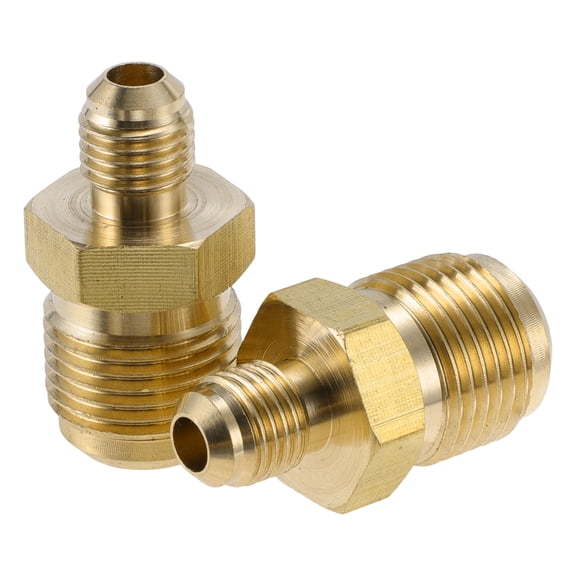 Unique Bargains 2 Pcs Brass Pipe Fittings for Air Conditioning 1/4"x1/2" Reducing Union Coupling Brass Pipe Extension Joint Connectors