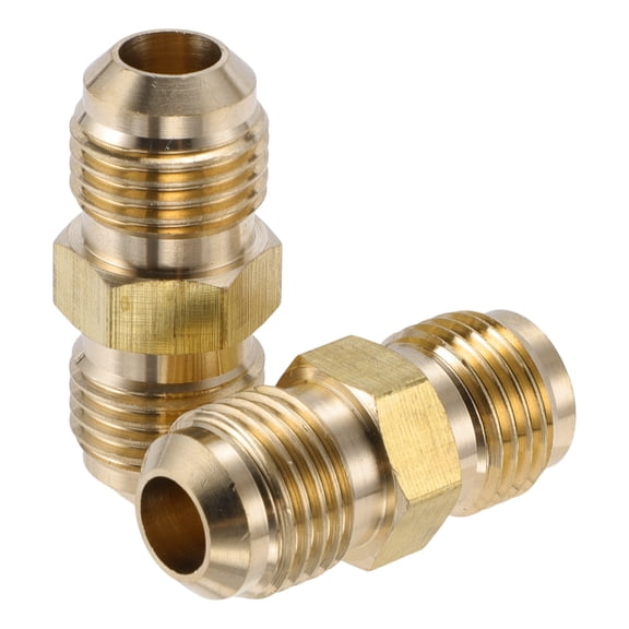 Unique Bargains 2 Pcs Brass Pipe Fittings for Air Conditioning 5/16" Union Connector Coupling Brass Pipe Extension Joint Connectors