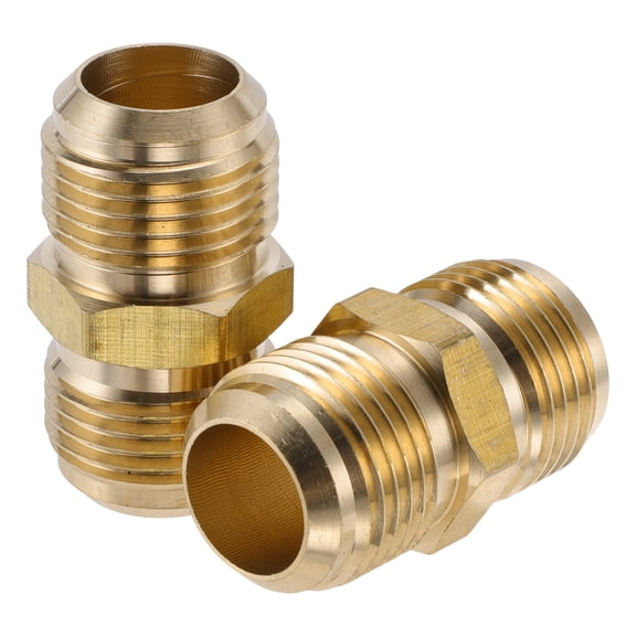 Unique Bargains 2 Pcs Brass Pipe Fittings for Air Conditioning 5/8" Union Connector Coupling Brass Pipe Extension Joint Connectors