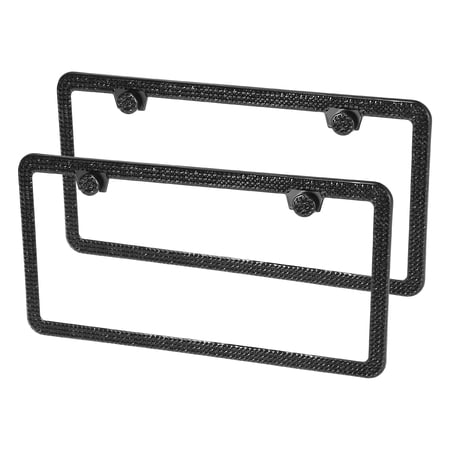 Unique Bargains 2 Pcs Car License Plate Frame Bling Black Rhinestone Holder Universal 2 Holes