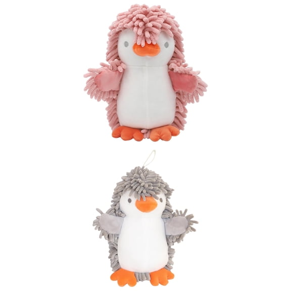 Unique Bargains 2 Pcs Cartoon Hand Towels 8" x 8" Pink/Grey