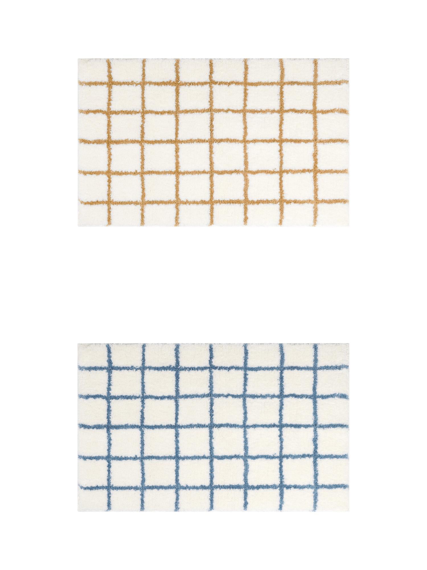 Unique Bargains 2 Pcs Checkered Absorbent Non Slip Bath Mats Soft Fluffy Bathroom Rugs Blue/Brown 20" x 32"
