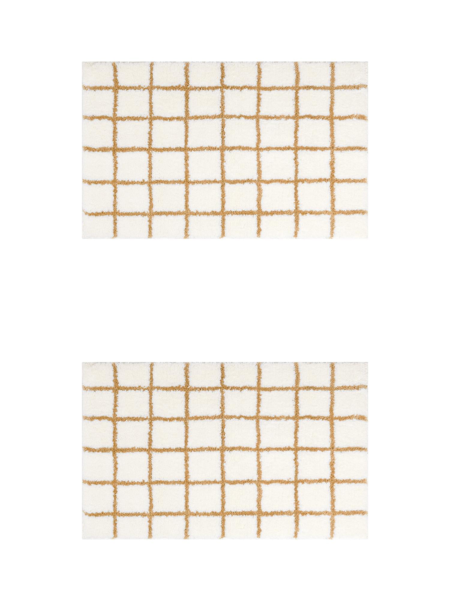 Unique Bargains 2 Pcs Checkered Absorbent Non Slip Bath Mats Soft Fluffy Bathroom Rugs Brown 20" x 32"