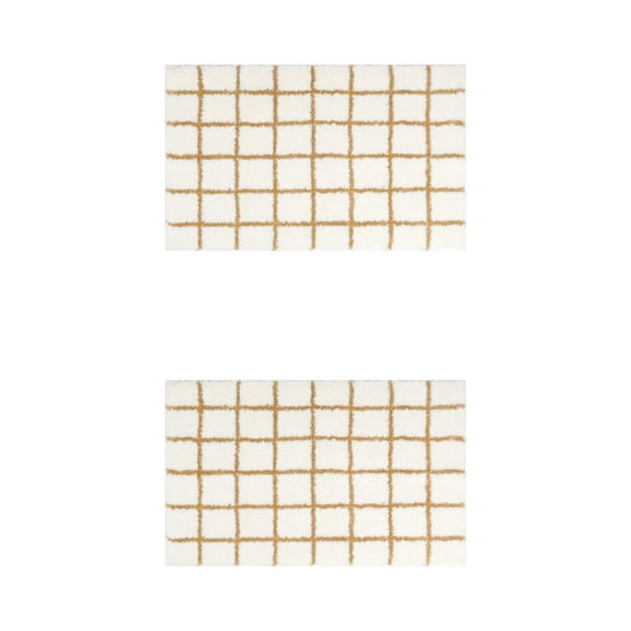 Unique Bargains 2 Pcs Checkered Absorbent Non Slip Bath Mats Soft Fluffy Bathroom Rugs Brown 20" x 32"