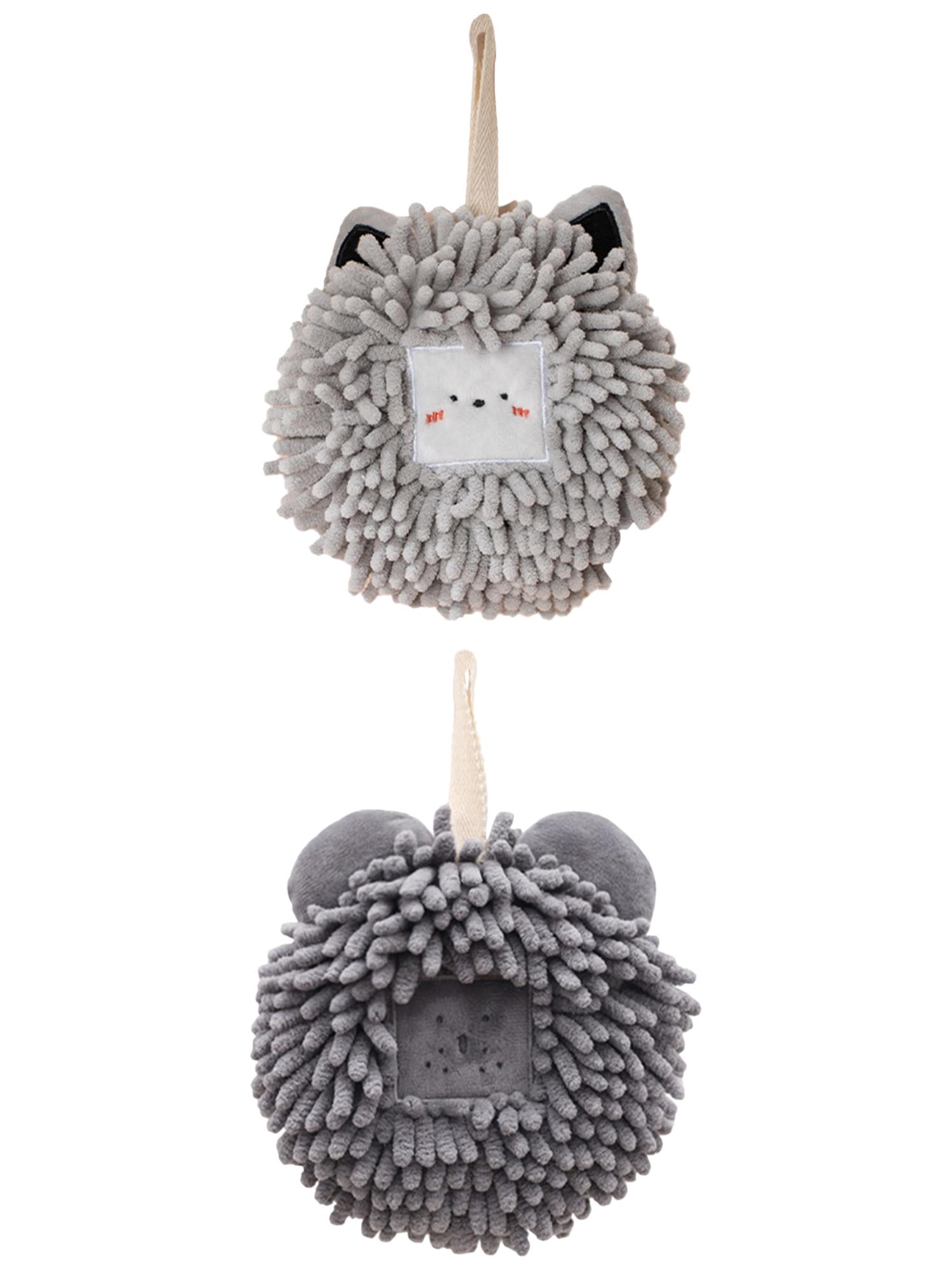Unique Bargains 2 Pcs Chenille Ball Hanging Hand Towel 7" x 7" Dark Grey/Light Grey