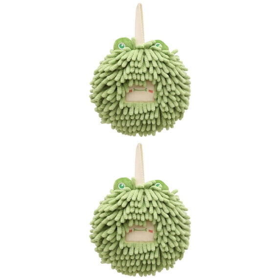 Unique Bargains 2 Pcs Chenille Ball Hanging Hand Towel 7" x 7" Green