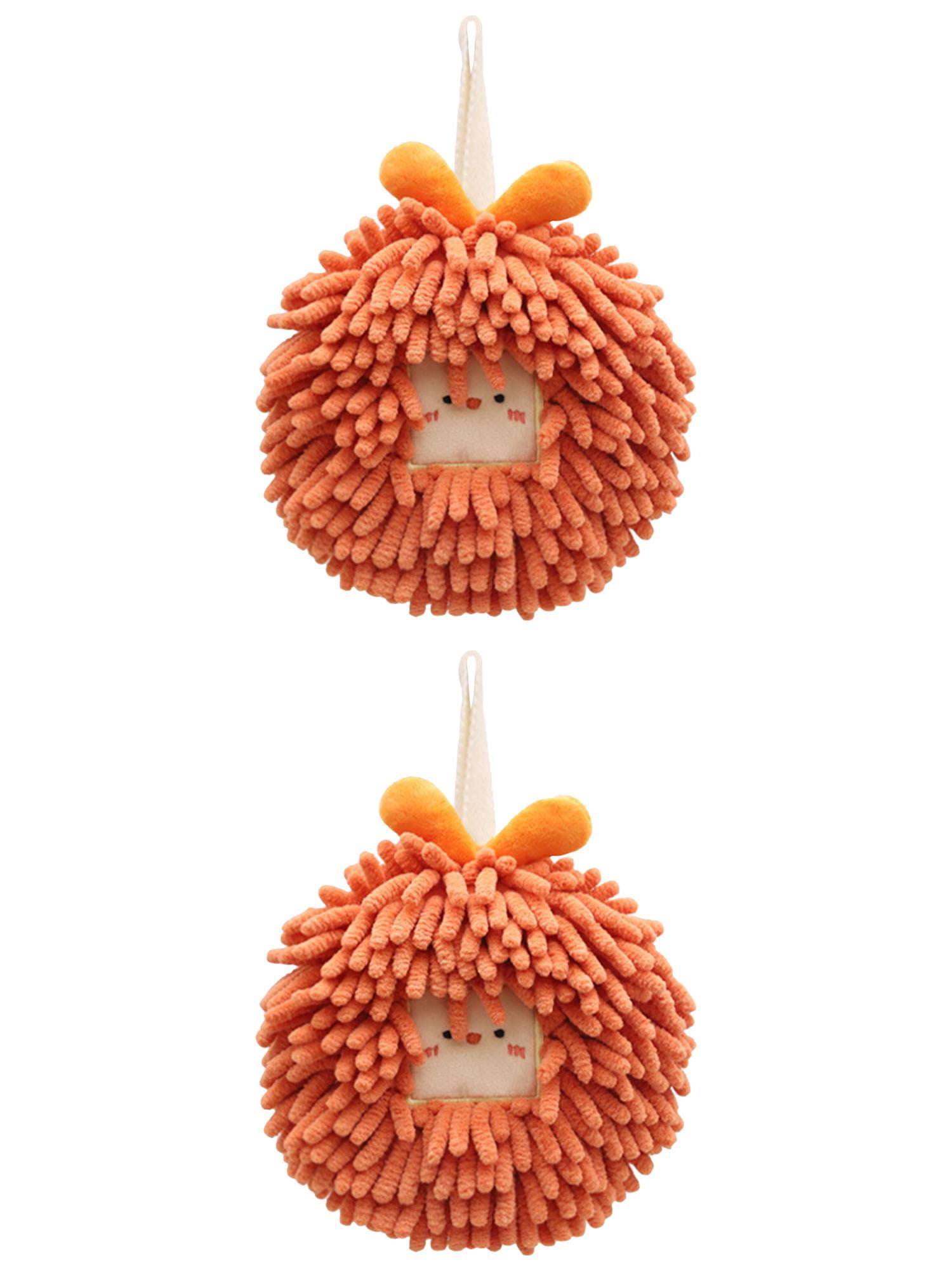 Unique Bargains 2 Pcs Chenille Ball Hanging Hand Towel 7" x 7" Orange