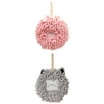 thumbnail image 1 of Unique Bargains 2 Pcs Chenille Ball Hanging Hand Towel 7" x 7" Pink/Light Grey, 1 of 4