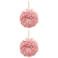 thumbnail image 1 of Unique Bargains 2 Pcs Chenille Ball Hanging Hand Towel 7" x 7" Pink, 1 of 4