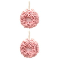 Unique Bargains 2 Pcs Chenille Ball Hanging Hand Towel 7" x 7" Pink