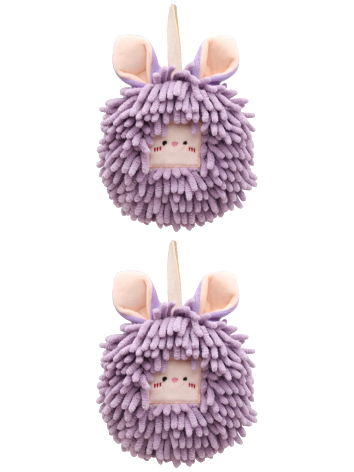 Unique Bargains 2 Pcs Chenille Ball Hanging Hand Towel 7" x 7" Purple