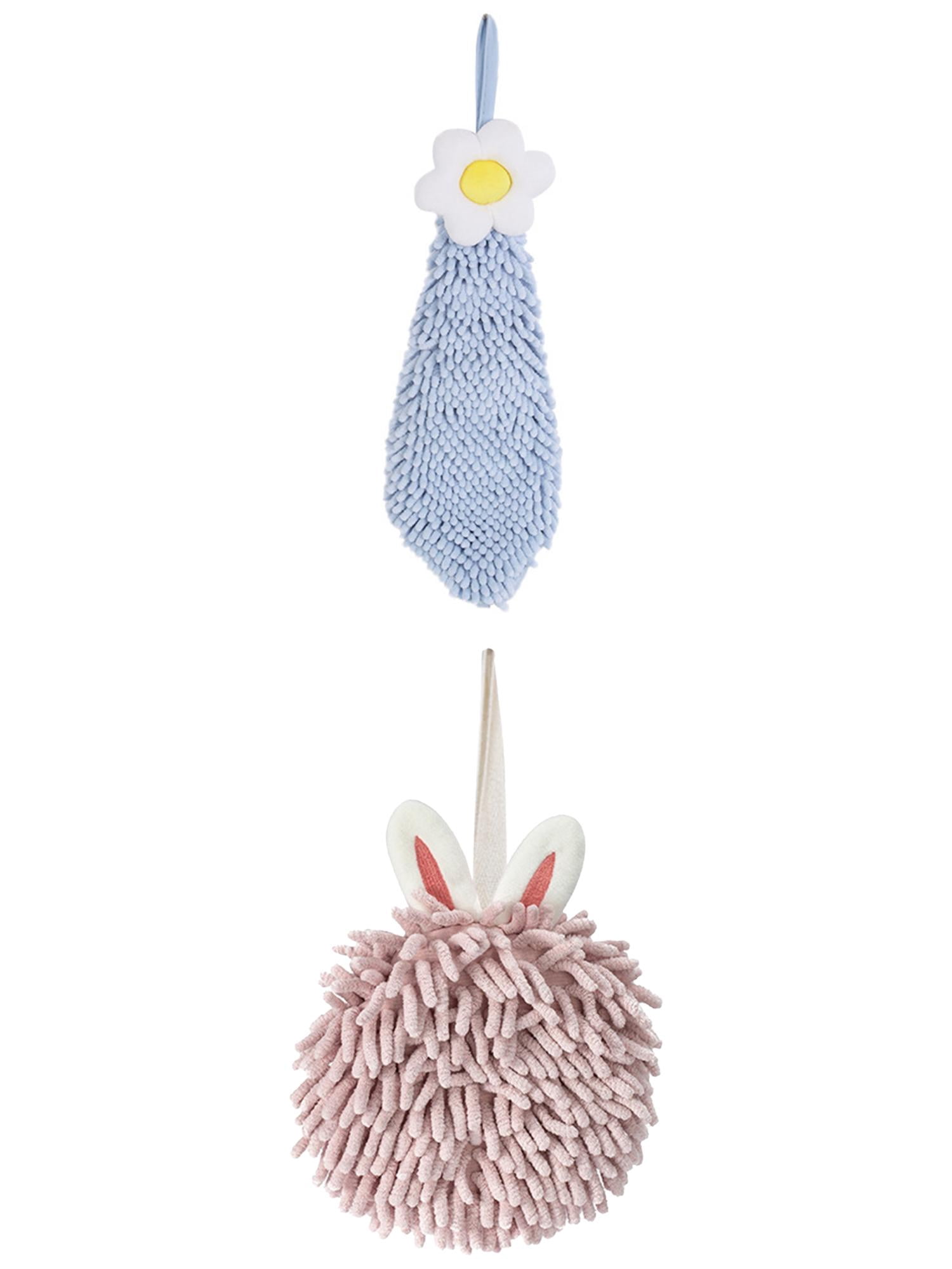 Unique Bargains 2 Pcs Chenille Hand Towel 6" x 15"/7" x 7" Blue-1/Light Pink