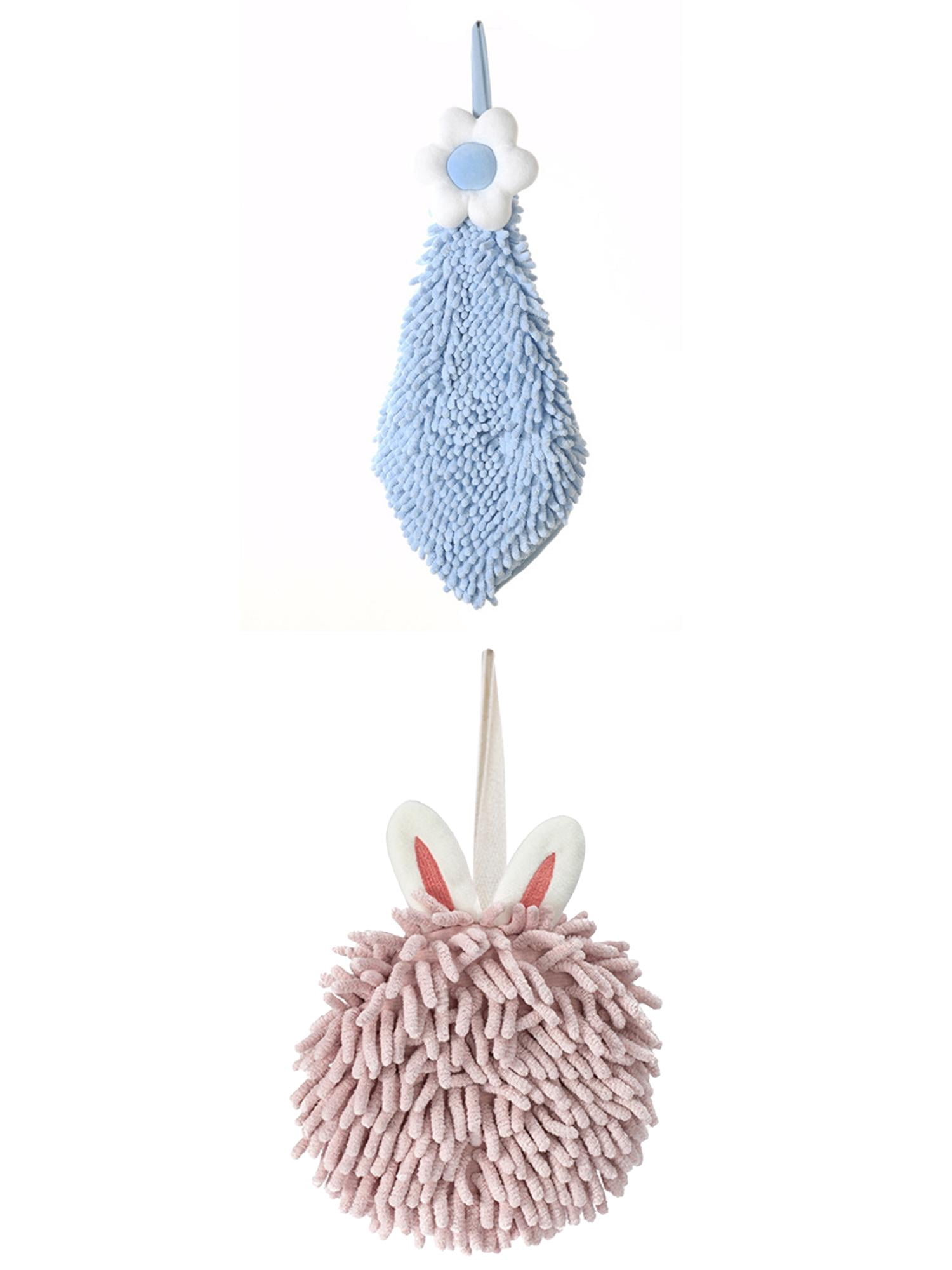 Unique Bargains 2 Pcs Chenille Hand Towel 6" x 15"/7" x 7" Blue-2/Light Pink