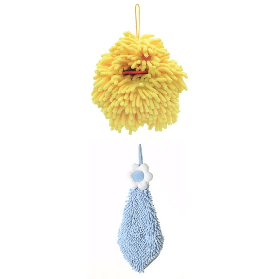 Unique Bargains 2 Pcs Chenille Hand Towel 6" x 15"/7" x 7" Blue-2/Yellow
