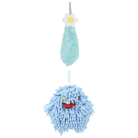 Unique Bargains 2 Pcs Chenille Hand Towel 6" x 15"/7" x 7" Green/Blue