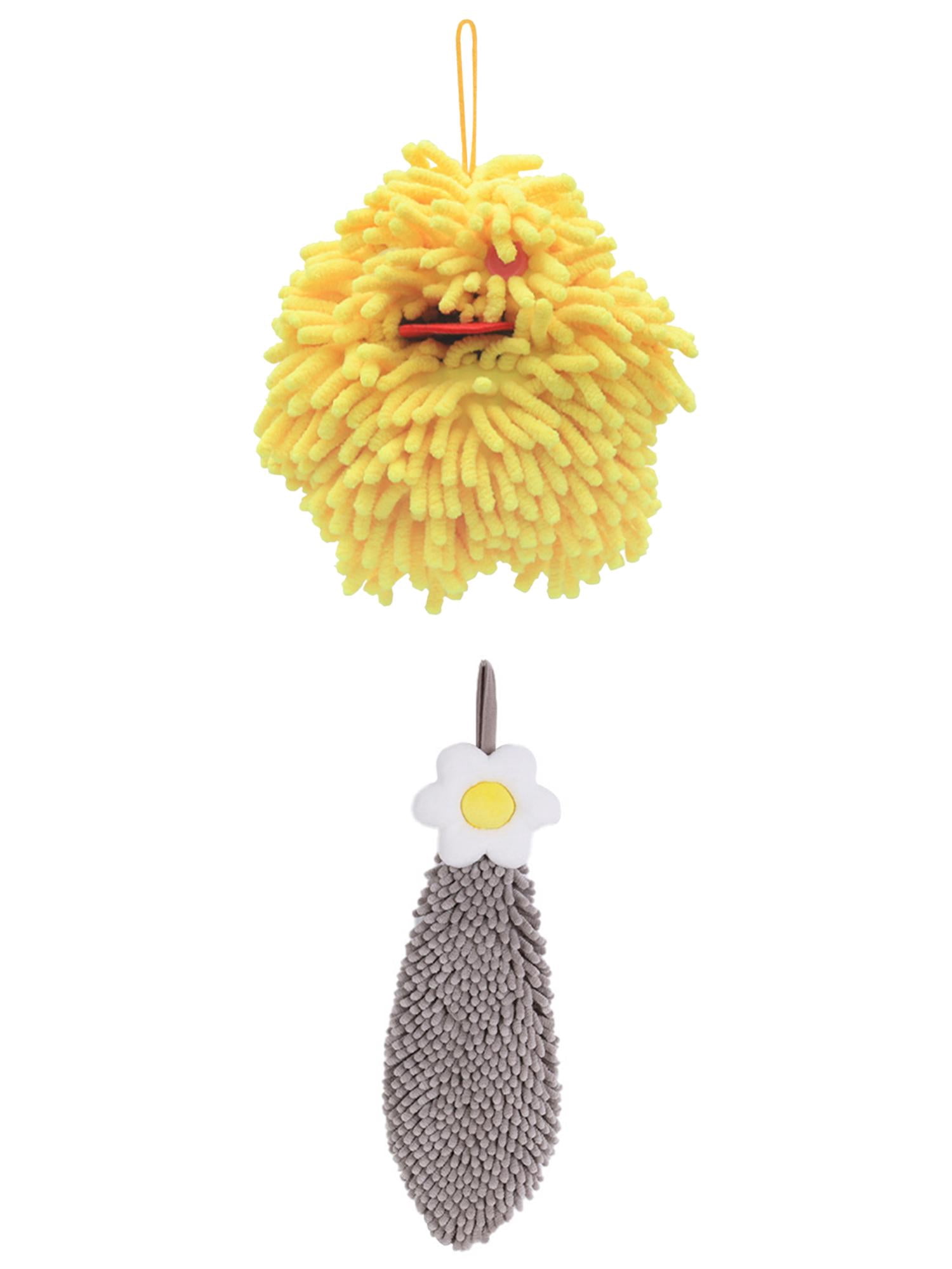 Unique Bargains 2 Pcs Chenille Hand Towel 6" x 15"/7" x 7" Grey/Yellow