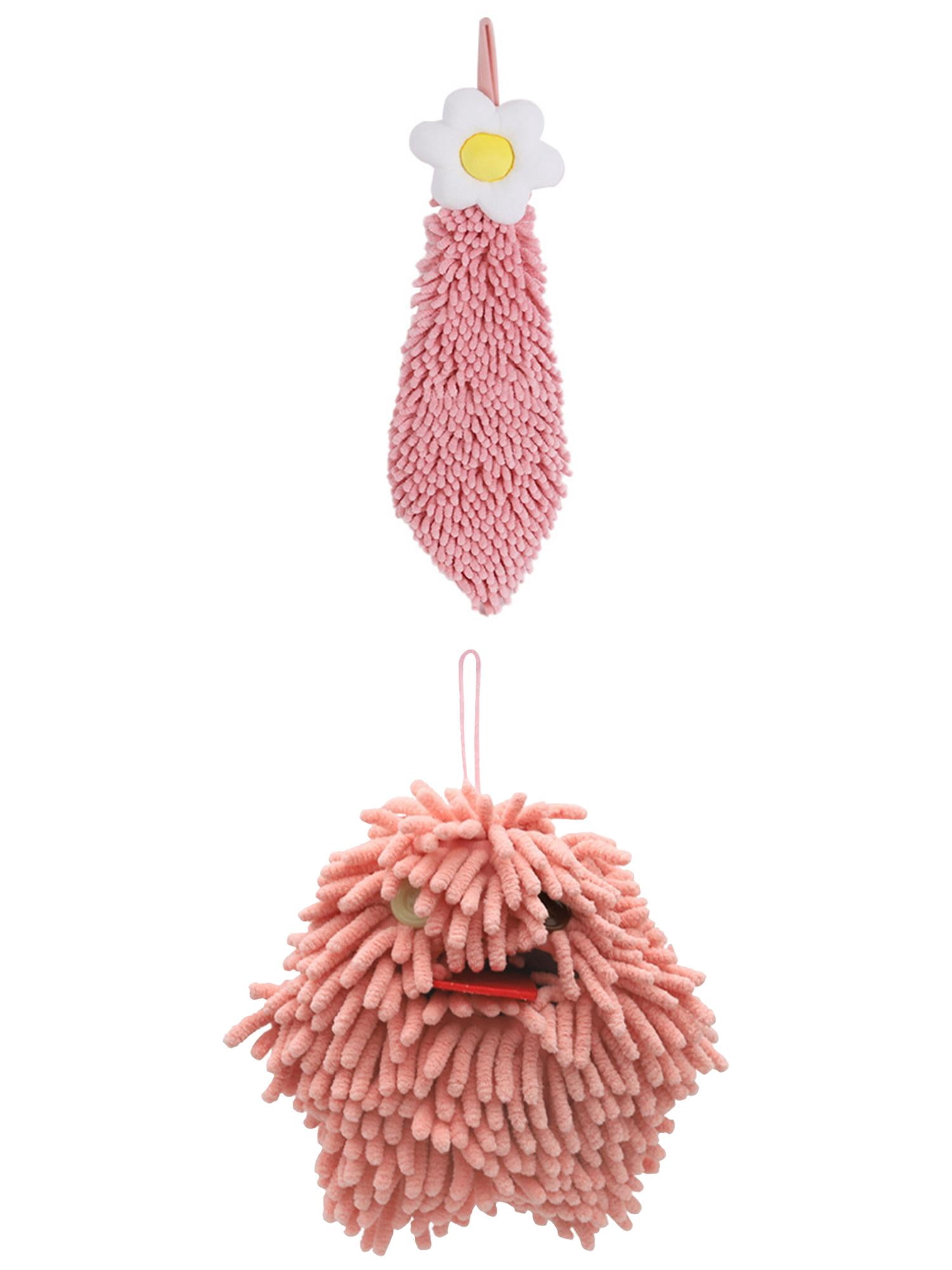 Unique Bargains 2 Pcs Chenille Hand Towel 6" x 15"/7" x 7" Pink-1/Pink