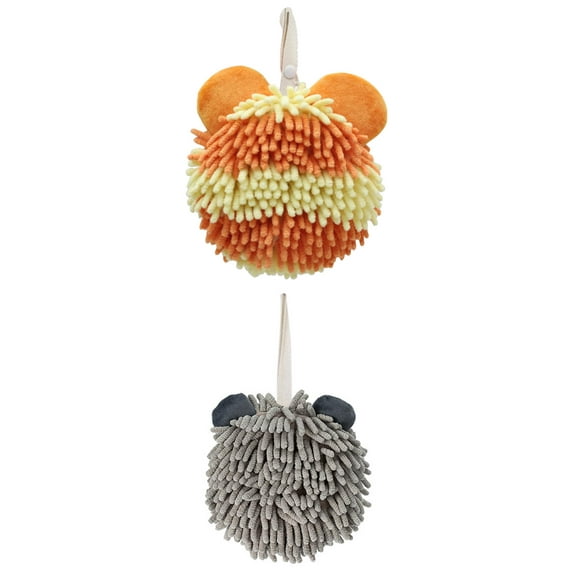 Unique Bargains 2 Pcs Chenille Hand Towel 7" x 7" Grey Pattern 1 Orange