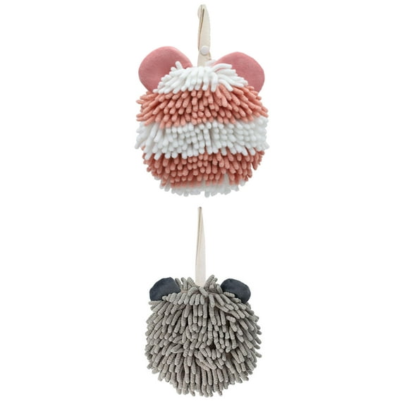 Unique Bargains 2 Pcs Chenille Hand Towel 7" x 7" Grey Pattern 1 Pink