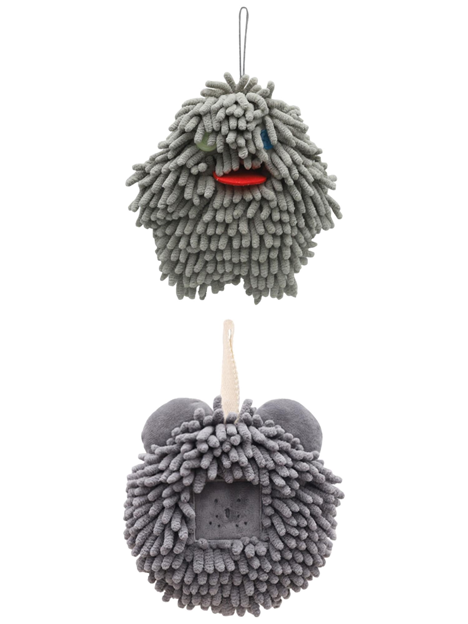 Unique Bargains 2 Pcs Chenille Hand Towel 7" x 7" Grey Pattern 2 Dark Grey