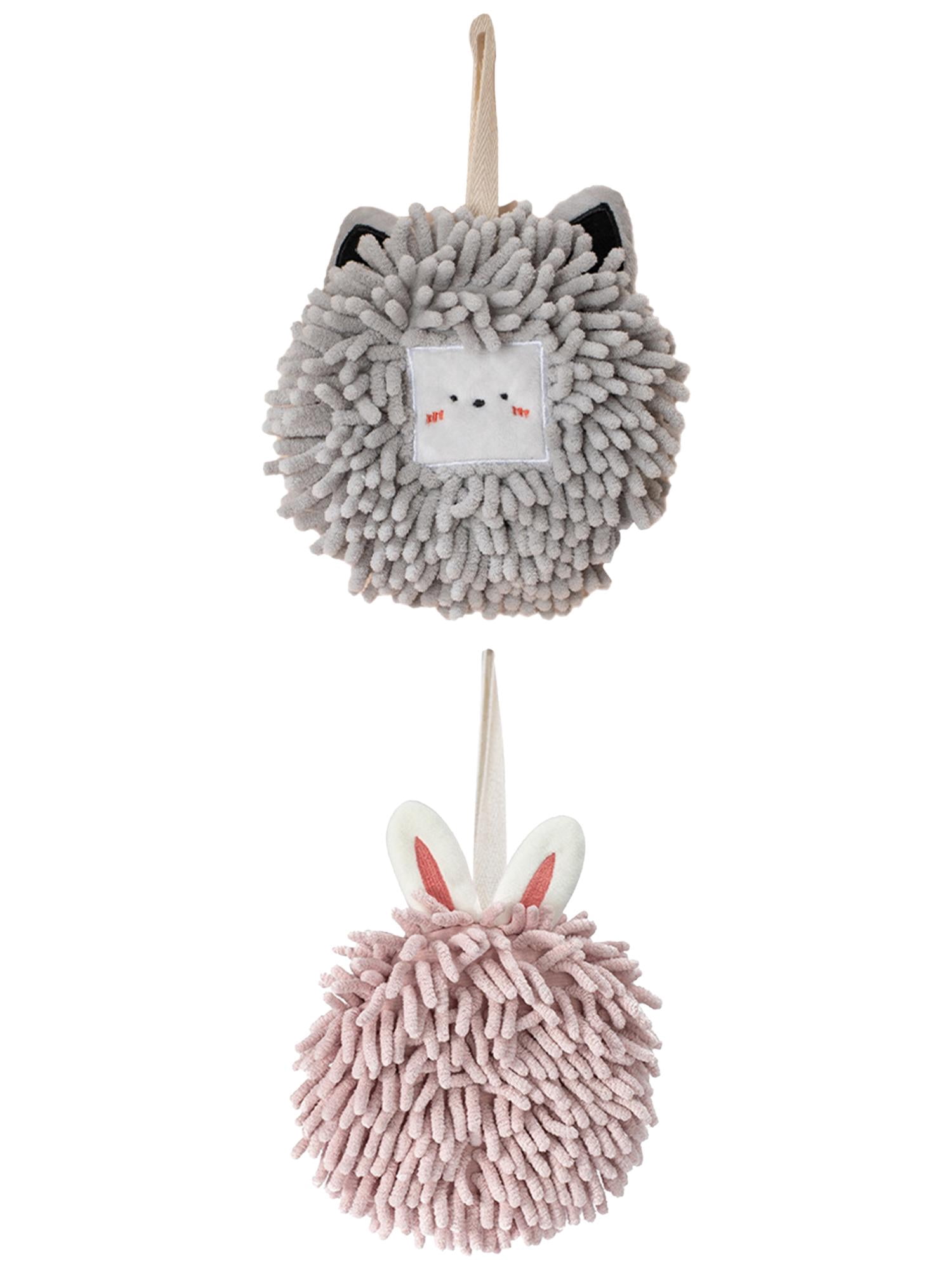 Unique Bargains 2 Pcs Chenille Hand Towel 7" x 7" Light Pink Light Grey