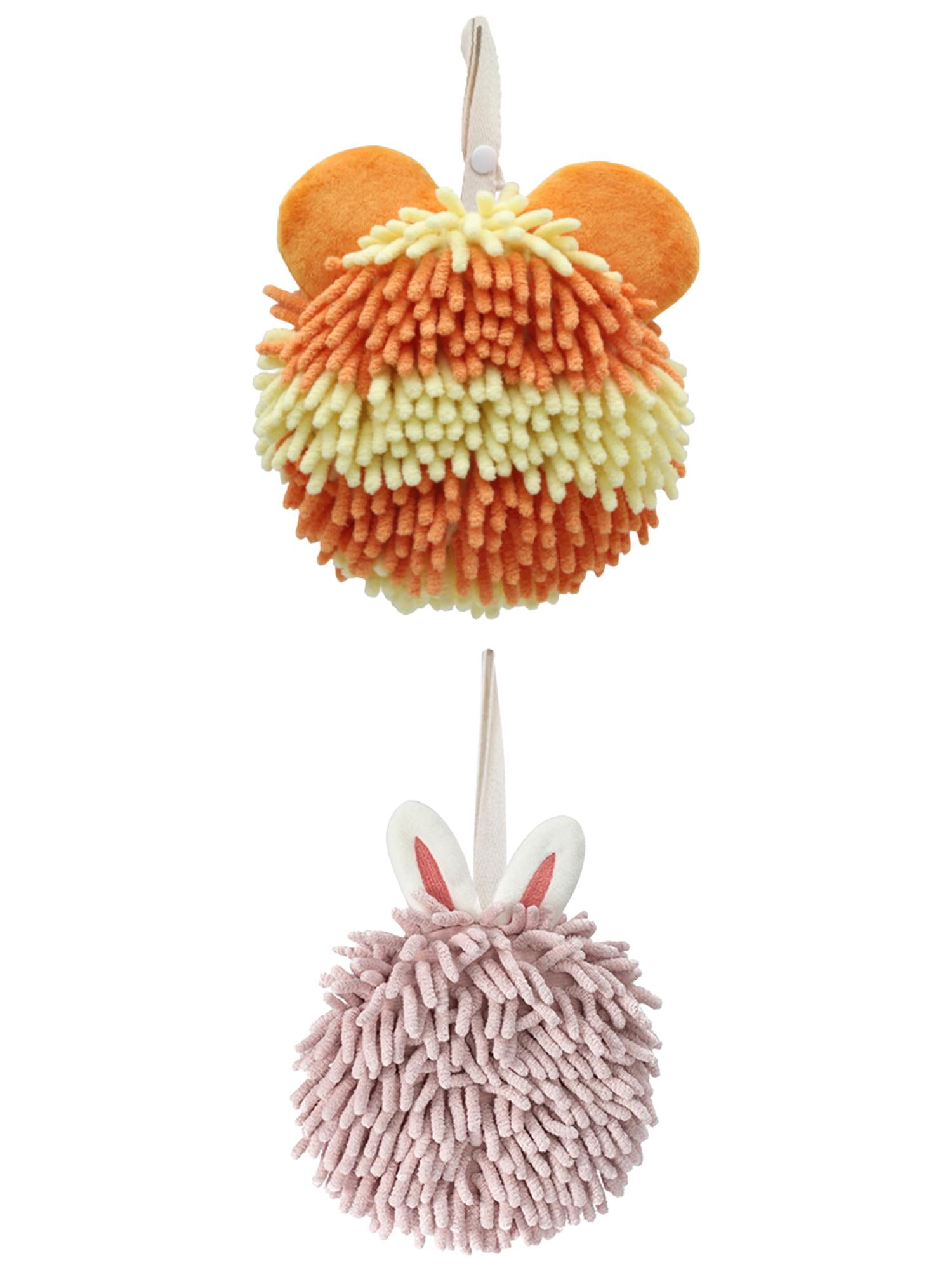 Unique Bargains 2 Pcs Chenille Hand Towel 7" x 7" Light Pink Orange