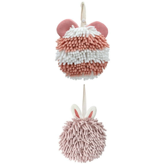 Unique Bargains 2 Pcs Chenille Hand Towel 7" x 7" Light Pink Pink