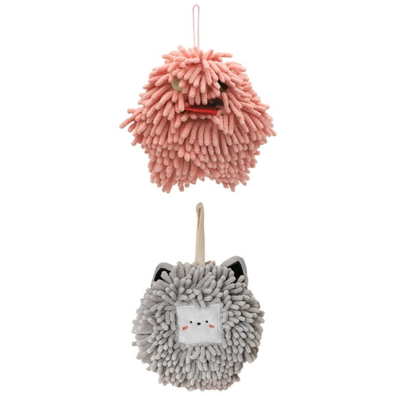 Unique Bargains 2 Pcs Chenille Hand Towel 7" x 7" Pink Light Grey