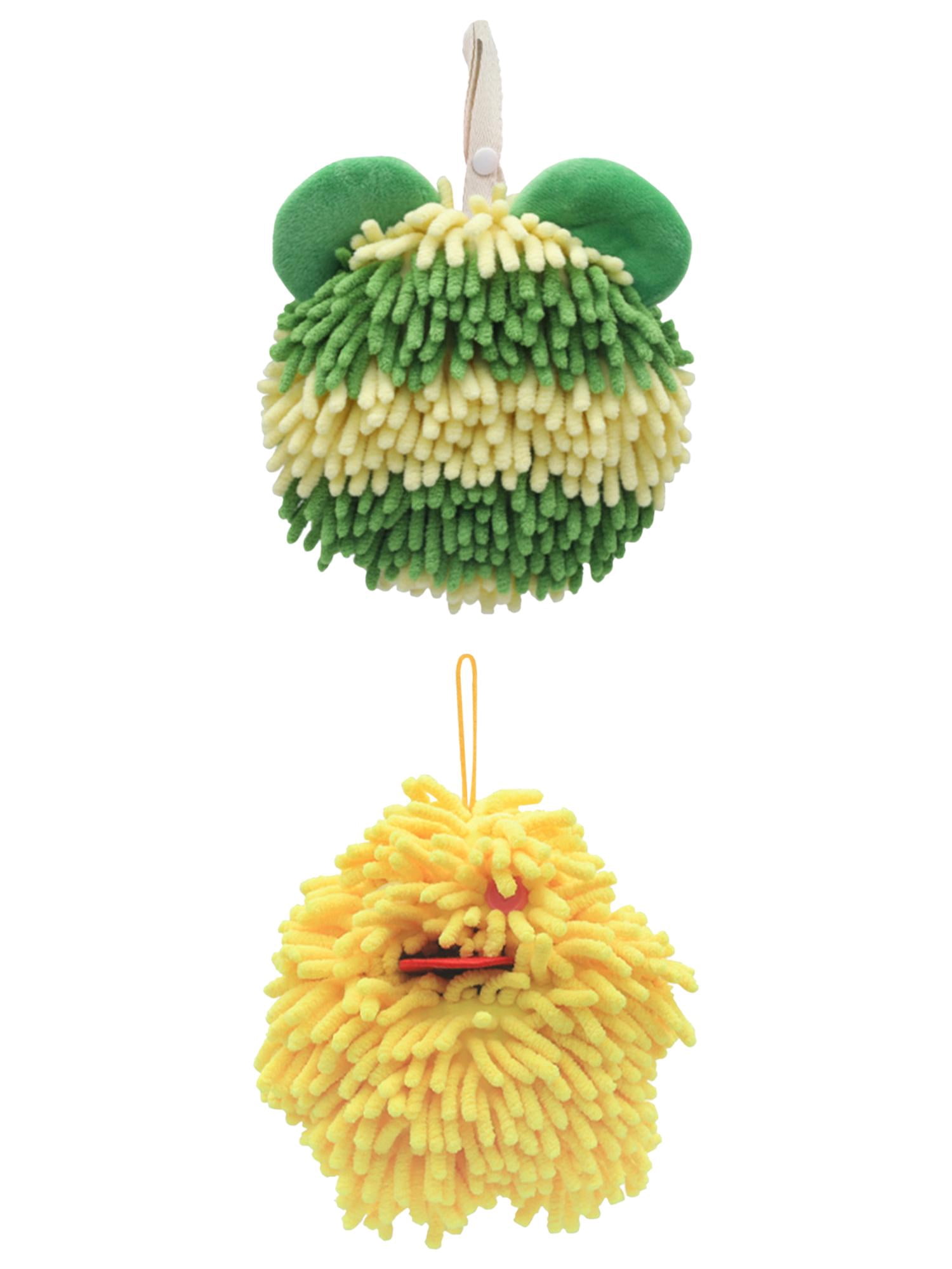 Unique Bargains 2 Pcs Chenille Hand Towel 7" x 7" Yellow Green