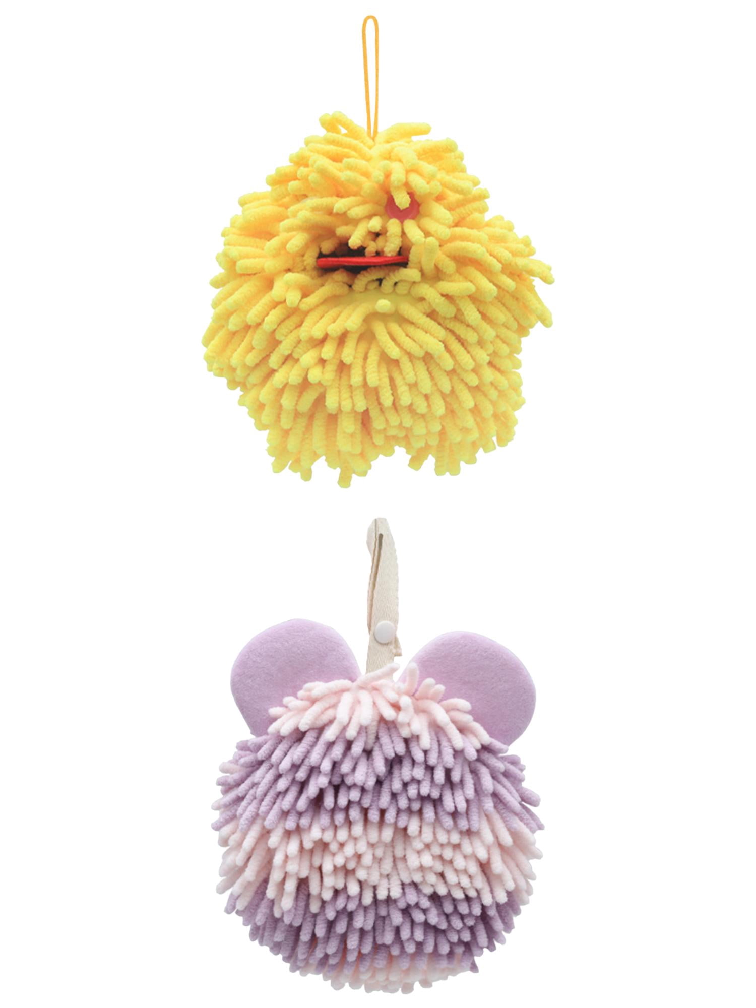Unique Bargains 2 Pcs Chenille Hand Towel 7" x 7" Yellow Purple