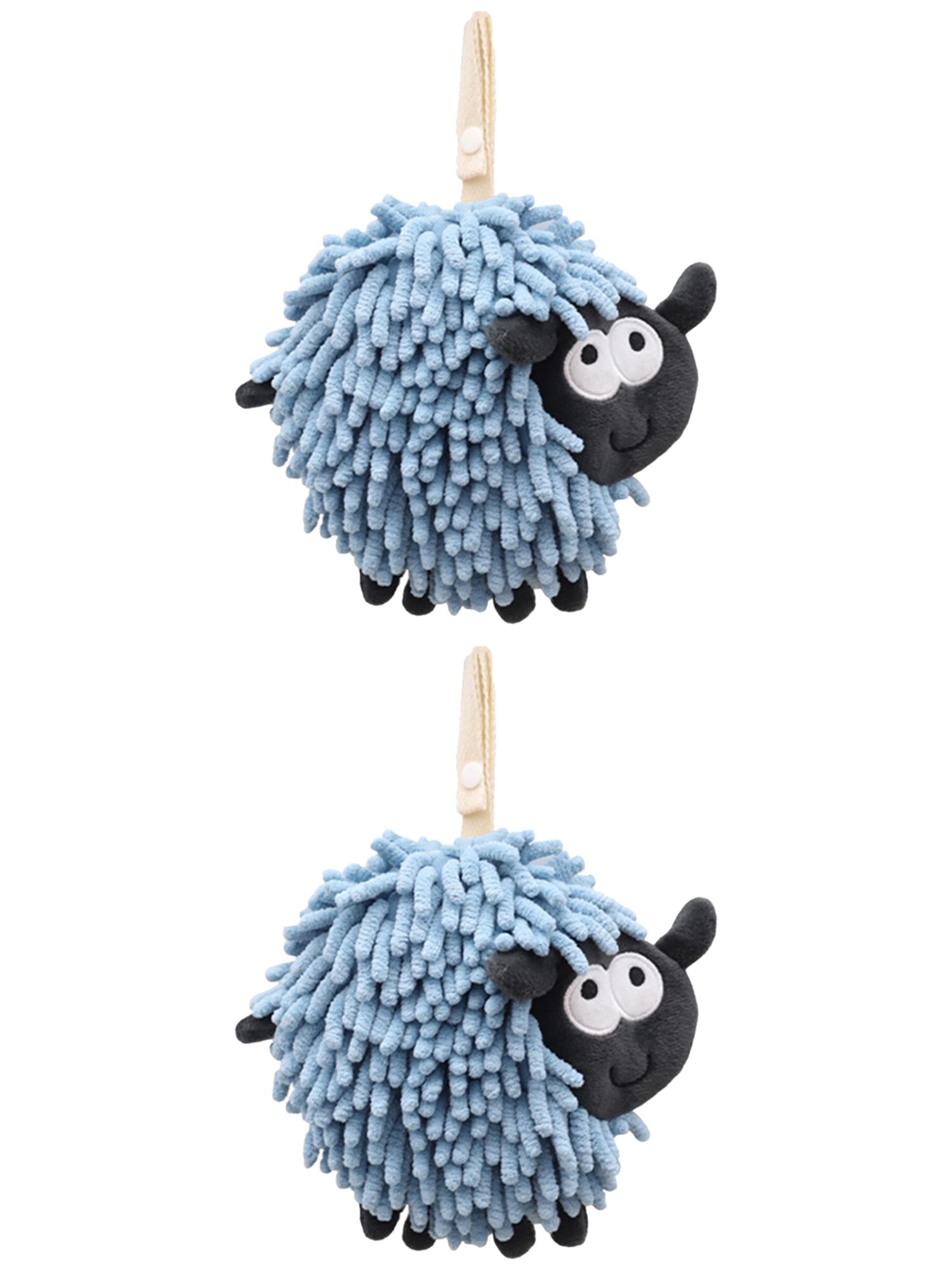 Unique Bargains 2 Pcs Chenille Hand Towel in Sheep Shape 7" x 7" Blue
