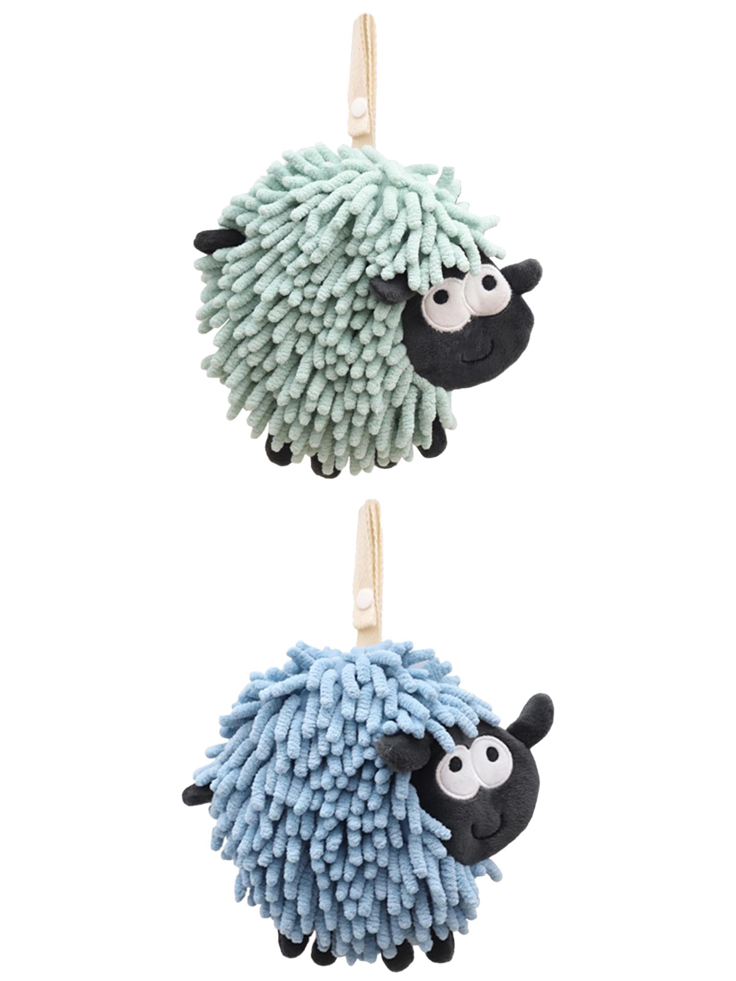 Unique Bargains 2 Pcs Chenille Hand Towel in Sheep Shape 7" x 7" Green/Blue