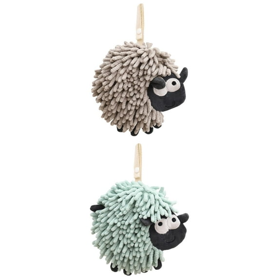 Unique Bargains 2 Pcs Chenille Hand Towel in Sheep Shape 7" x 7" Green/Grey