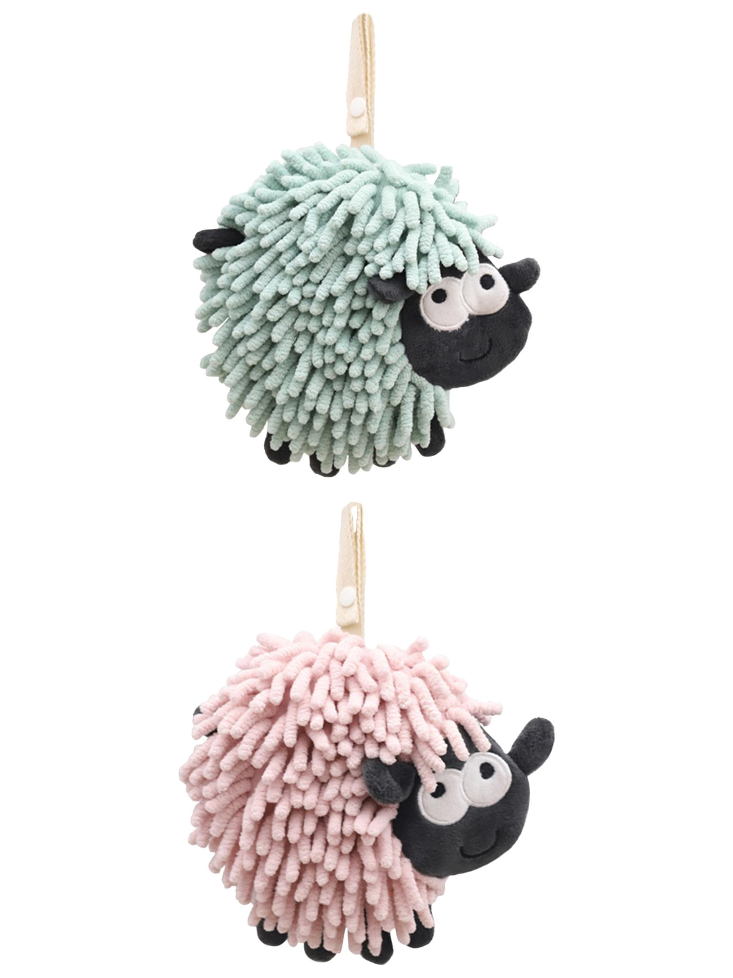 Unique Bargains 2 Pcs Chenille Hand Towel in Sheep Shape 7" x 7" Green/Pink
