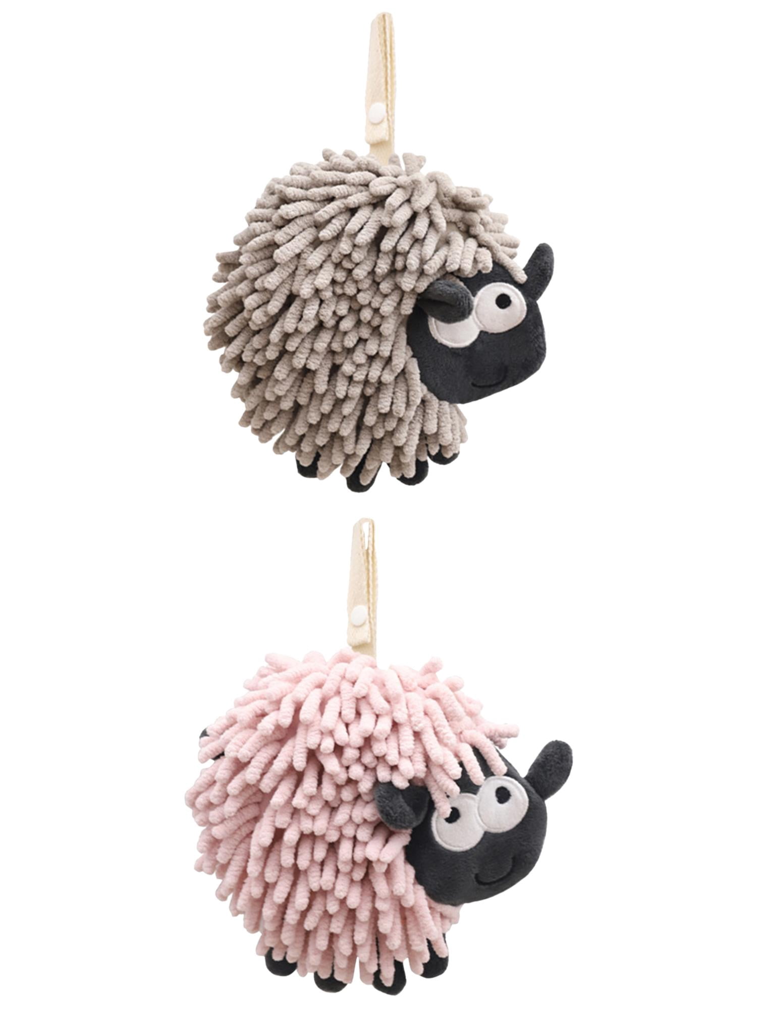 Unique Bargains 2 Pcs Chenille Hand Towel in Sheep Shape 7" x 7" Grey/Pink