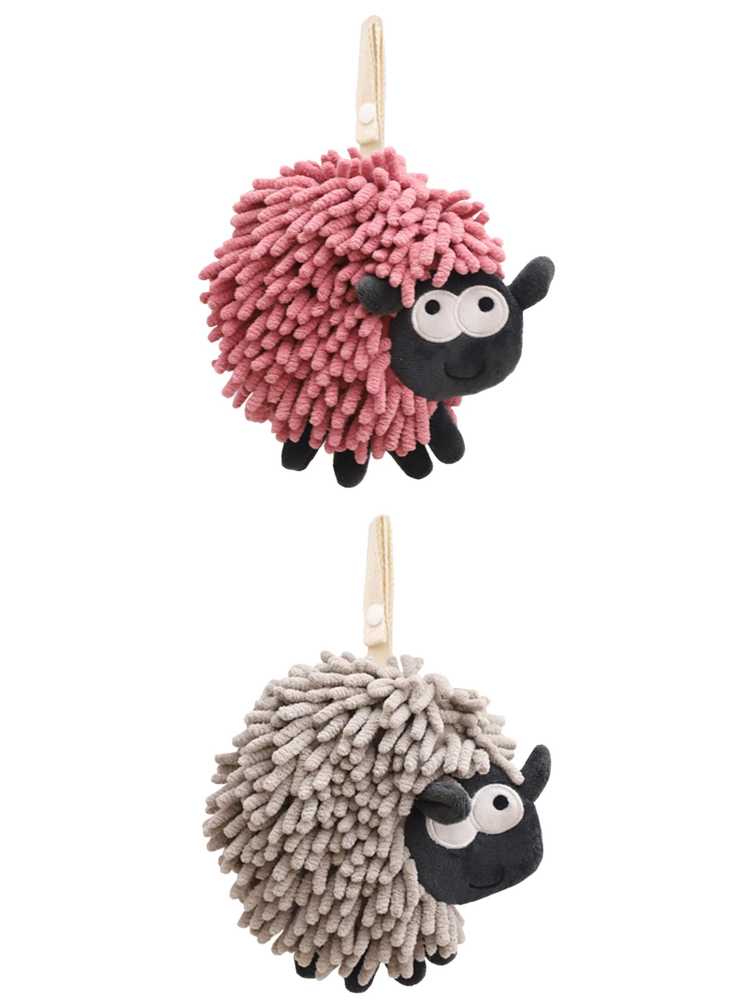 Unique Bargains 2 Pcs Chenille Hand Towel in Sheep Shape 7" x 7" Purple/Grey