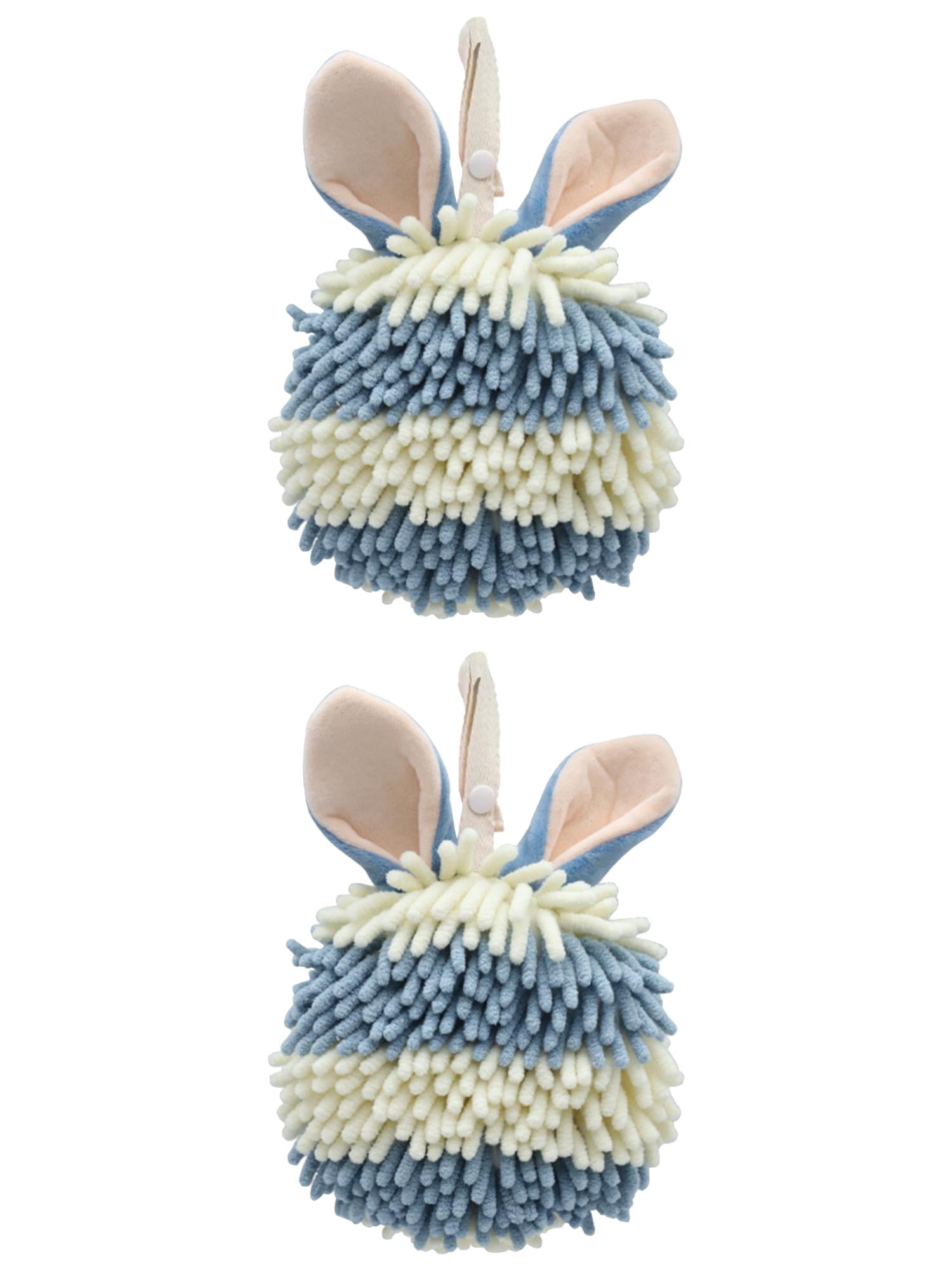 Unique Bargains 2 Pcs Chenille Rabbit Shape Absorbent Towel 7" x 7" Blue