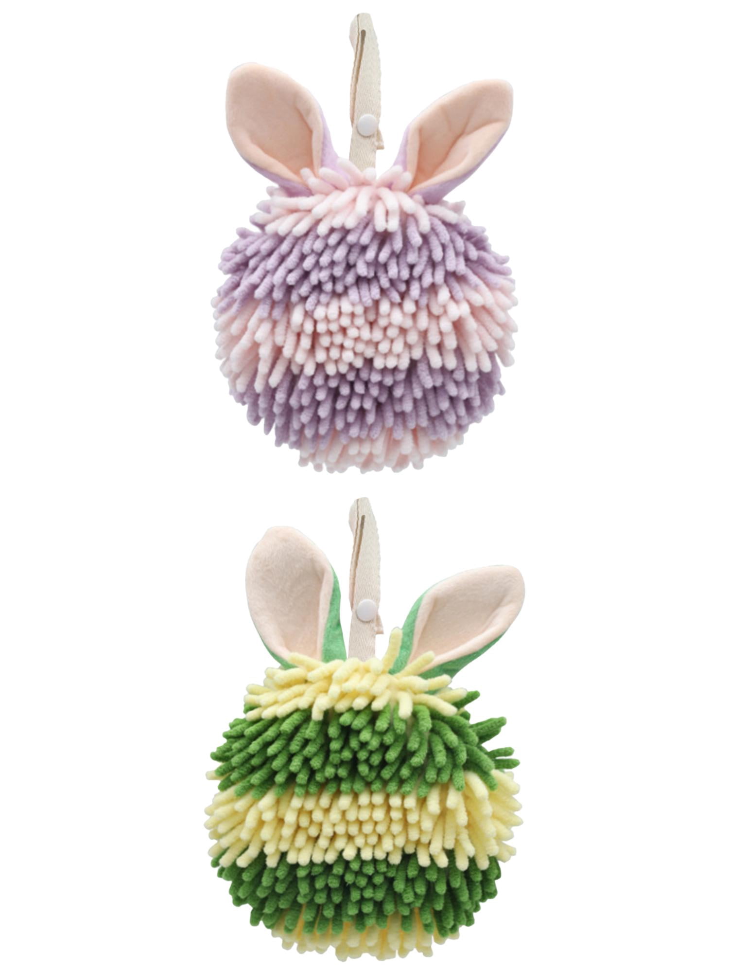 Unique Bargains 2 Pcs Chenille Rabbit Shape Absorbent Towel 7" x 7" Green/Purple