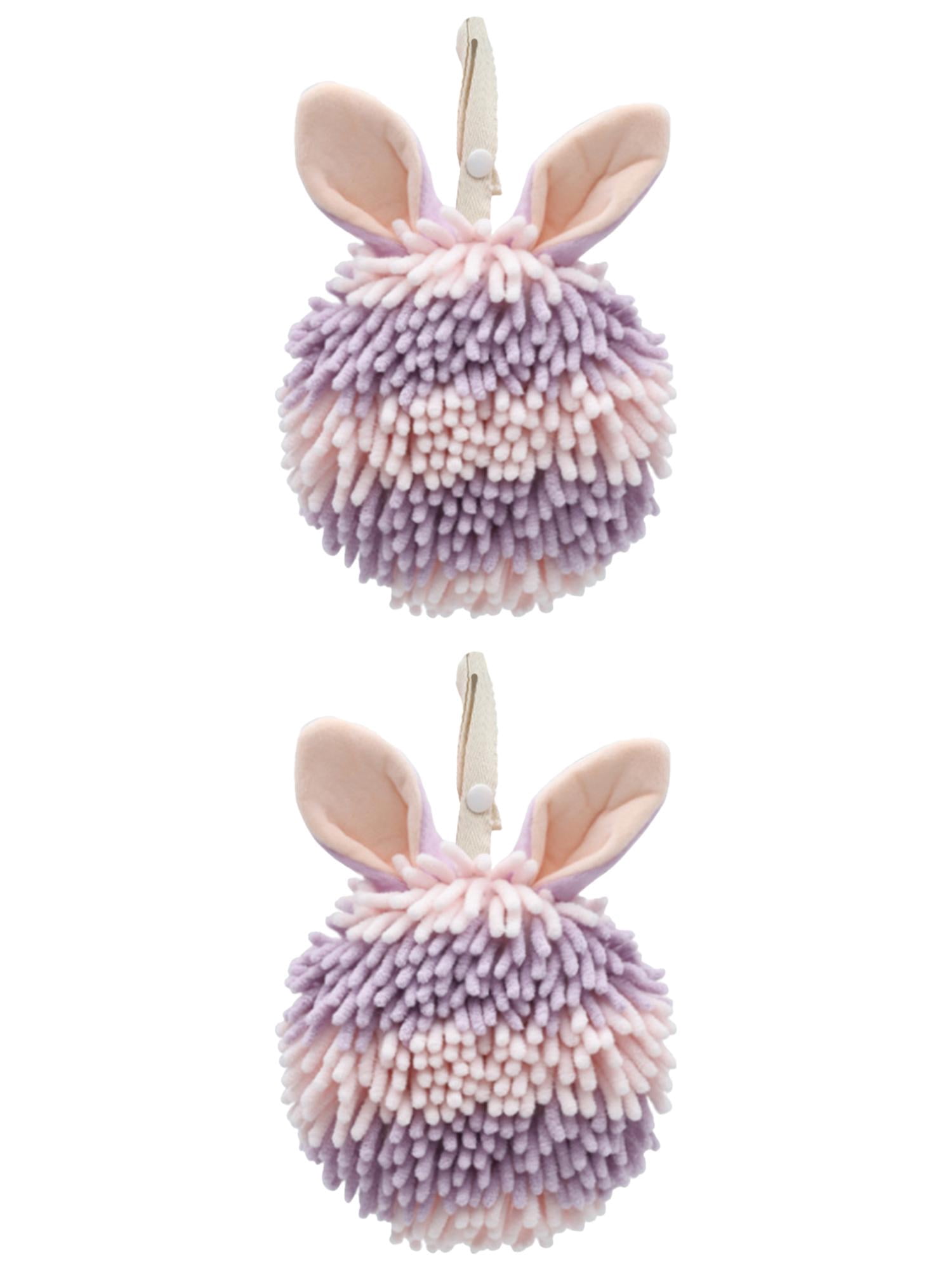 Unique Bargains 2 Pcs Chenille Rabbit Shape Absorbent Towel 7" x 7" Purple