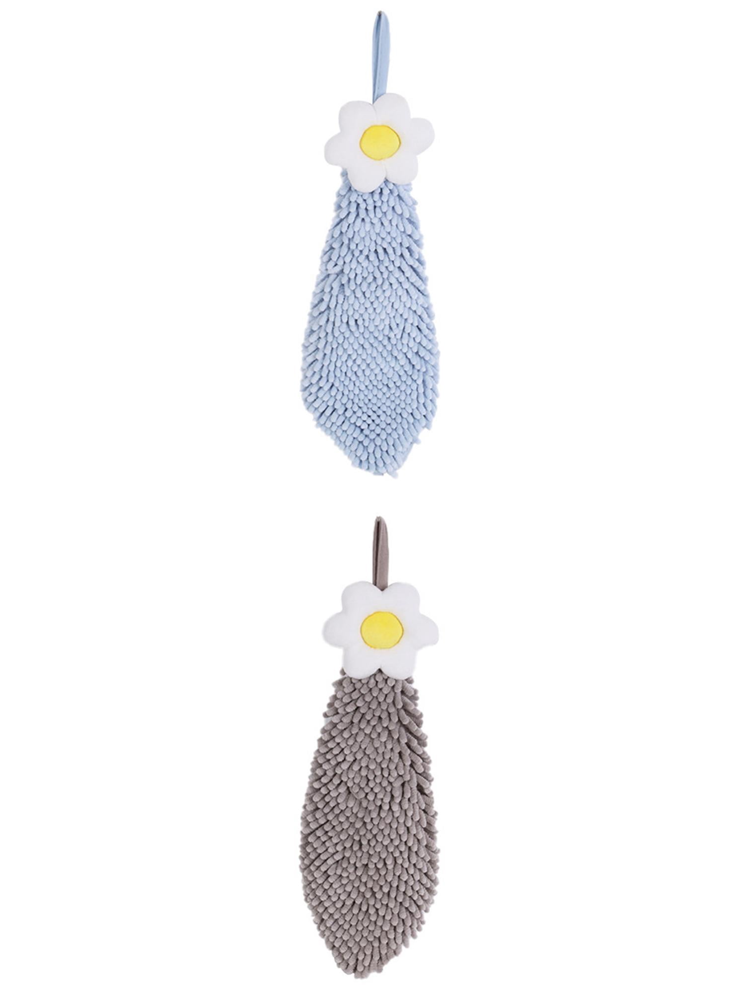 Unique Bargains 2 Pcs Chenille Soft Bathroom Hand Towels 6" x 15" Blue-1/Grey