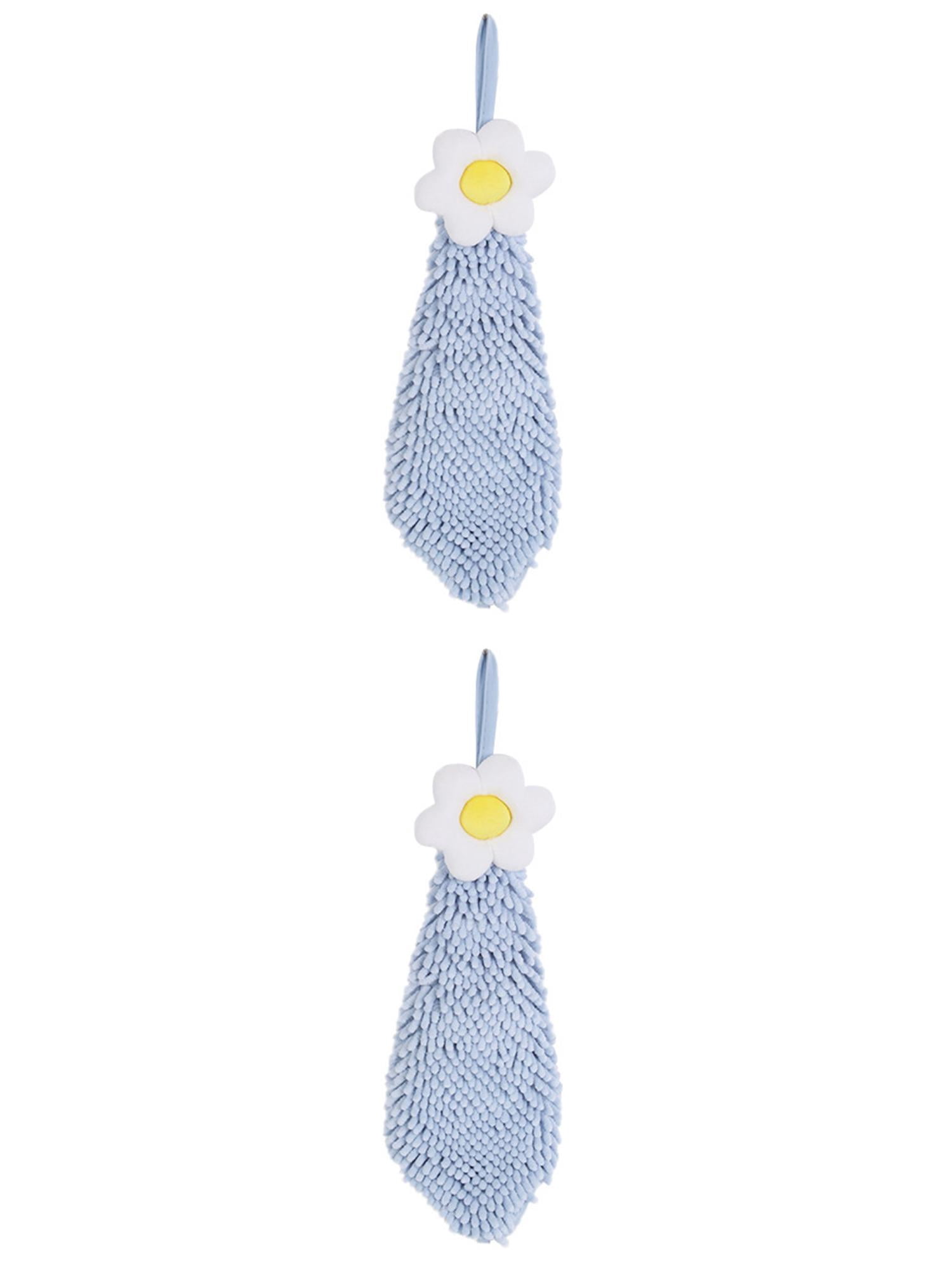 Unique Bargains 2 Pcs Chenille Soft Bathroom Hand Towels 6" x 15" Blue-1
