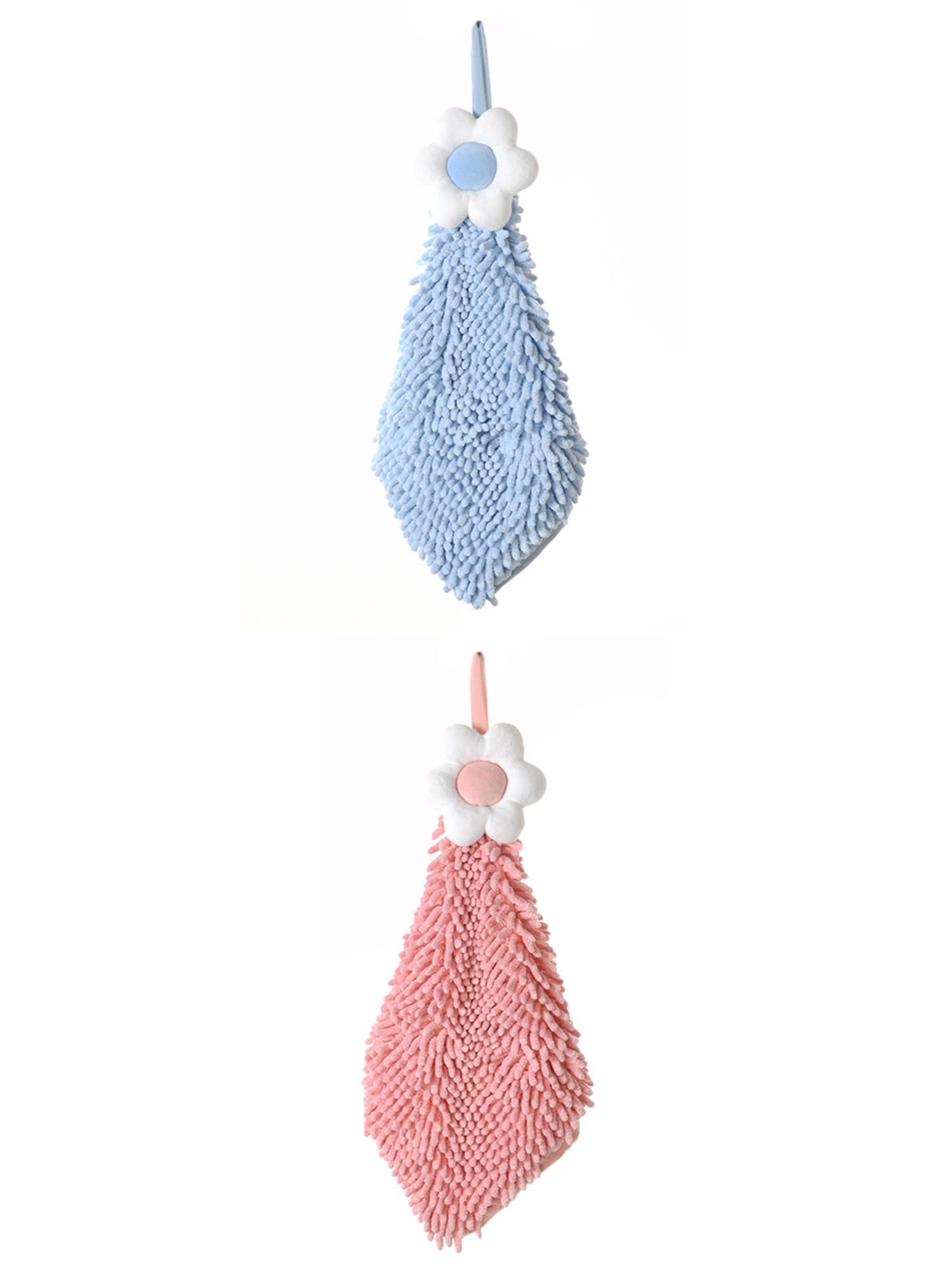 Unique Bargains 2 Pcs Chenille Soft Bathroom Hand Towels 6" x 15" Blue-2/Pink-2