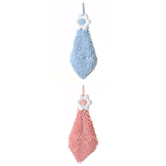 Unique Bargains 2 Pcs Chenille Soft Bathroom Hand Towels 6" x 15" Blue-2/Pink-2