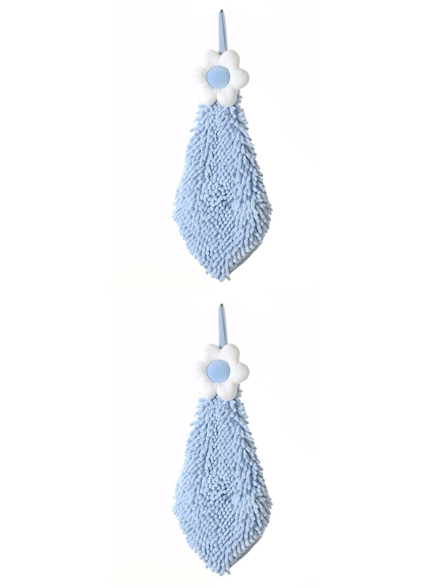 Unique Bargains 2 Pcs Chenille Soft Bathroom Hand Towels 6" x 15" Blue-2
