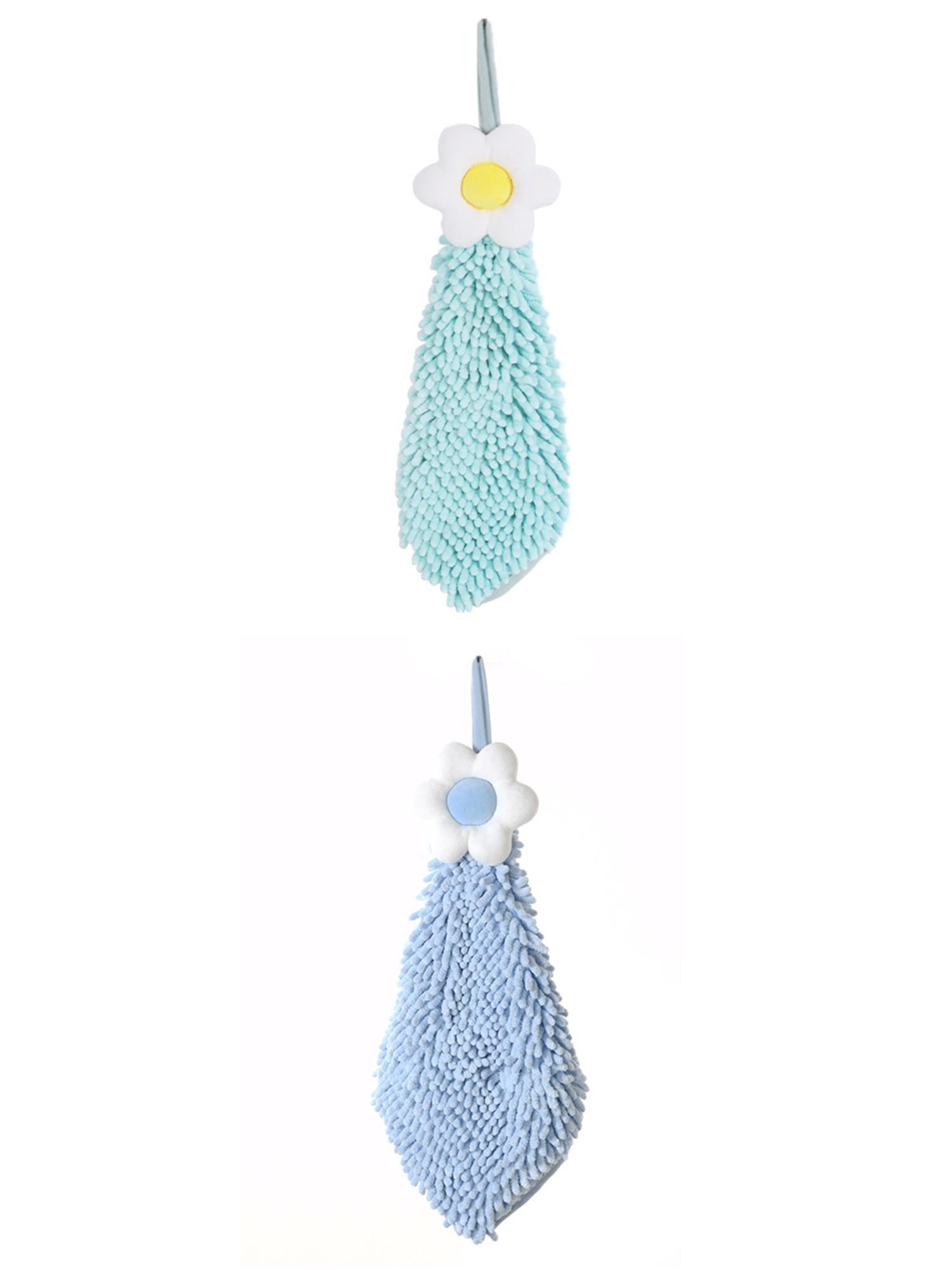 Unique Bargains 2 Pcs Chenille Soft Bathroom Hand Towels 6" x 15" Green/Blue-2