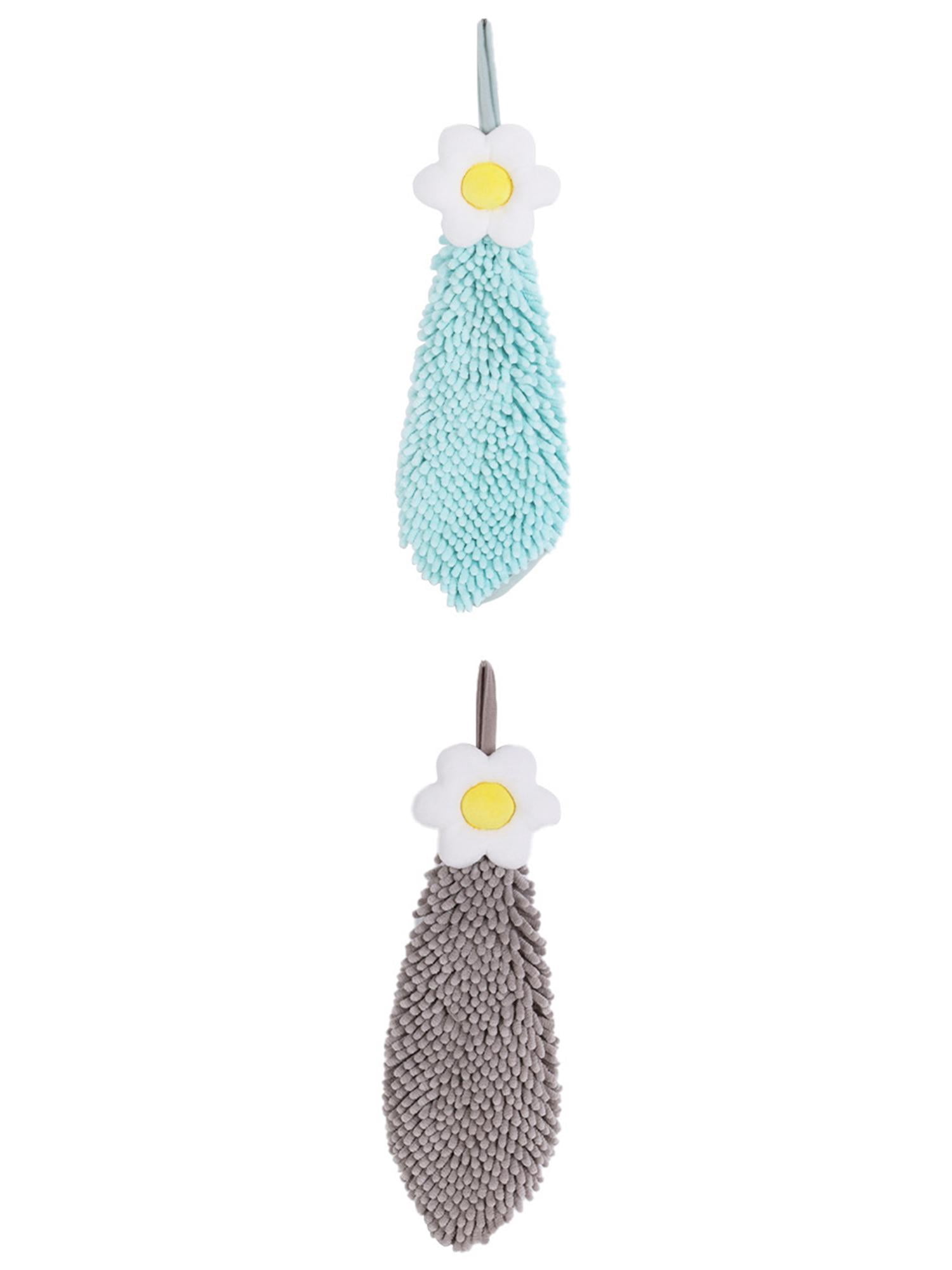 Unique Bargains 2 Pcs Chenille Soft Bathroom Hand Towels 6" x 15" Green/Grey