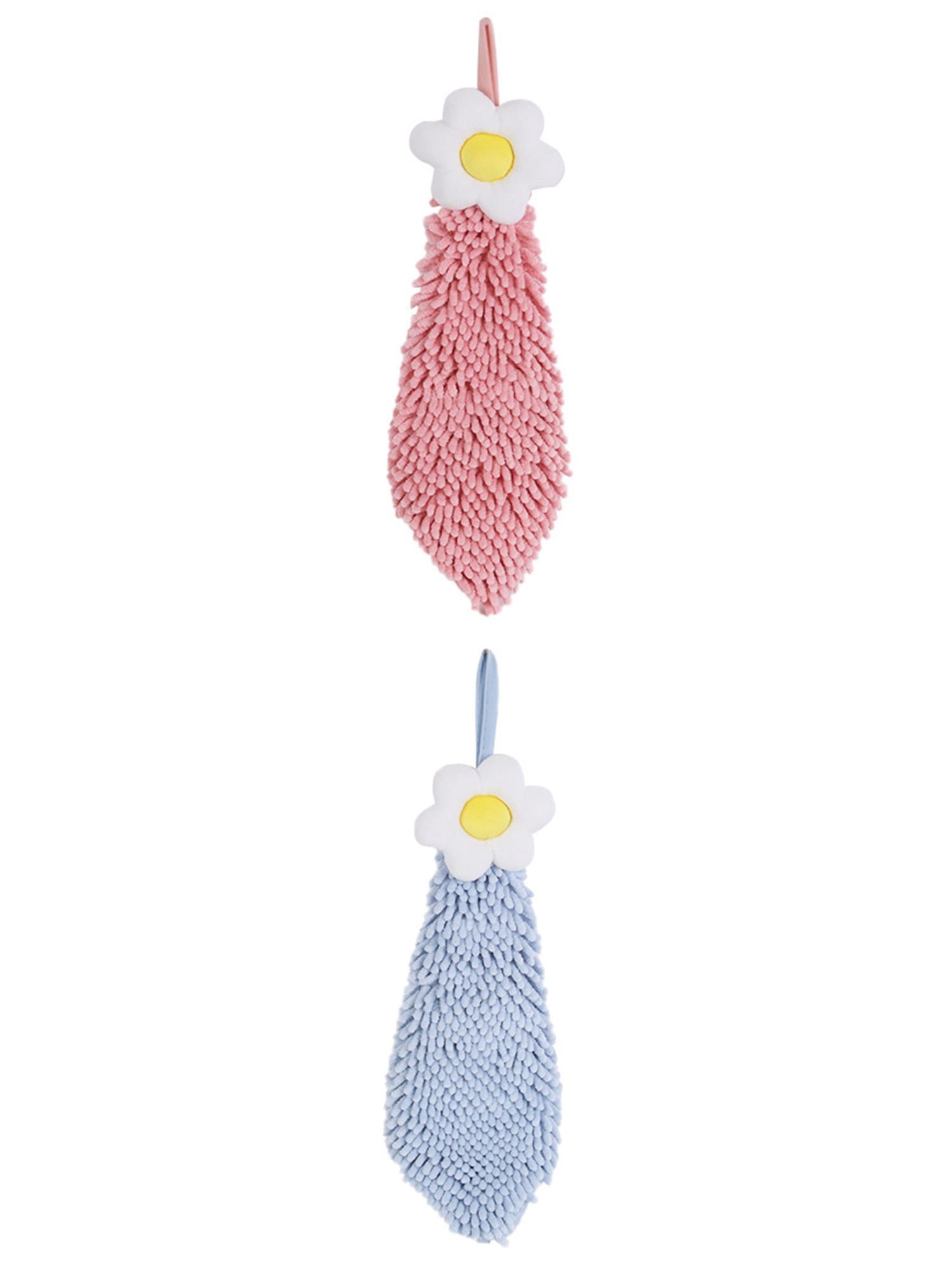 Unique Bargains 2 Pcs Chenille Soft Bathroom Hand Towels 6" x 15" Pink-1/Blue-1
