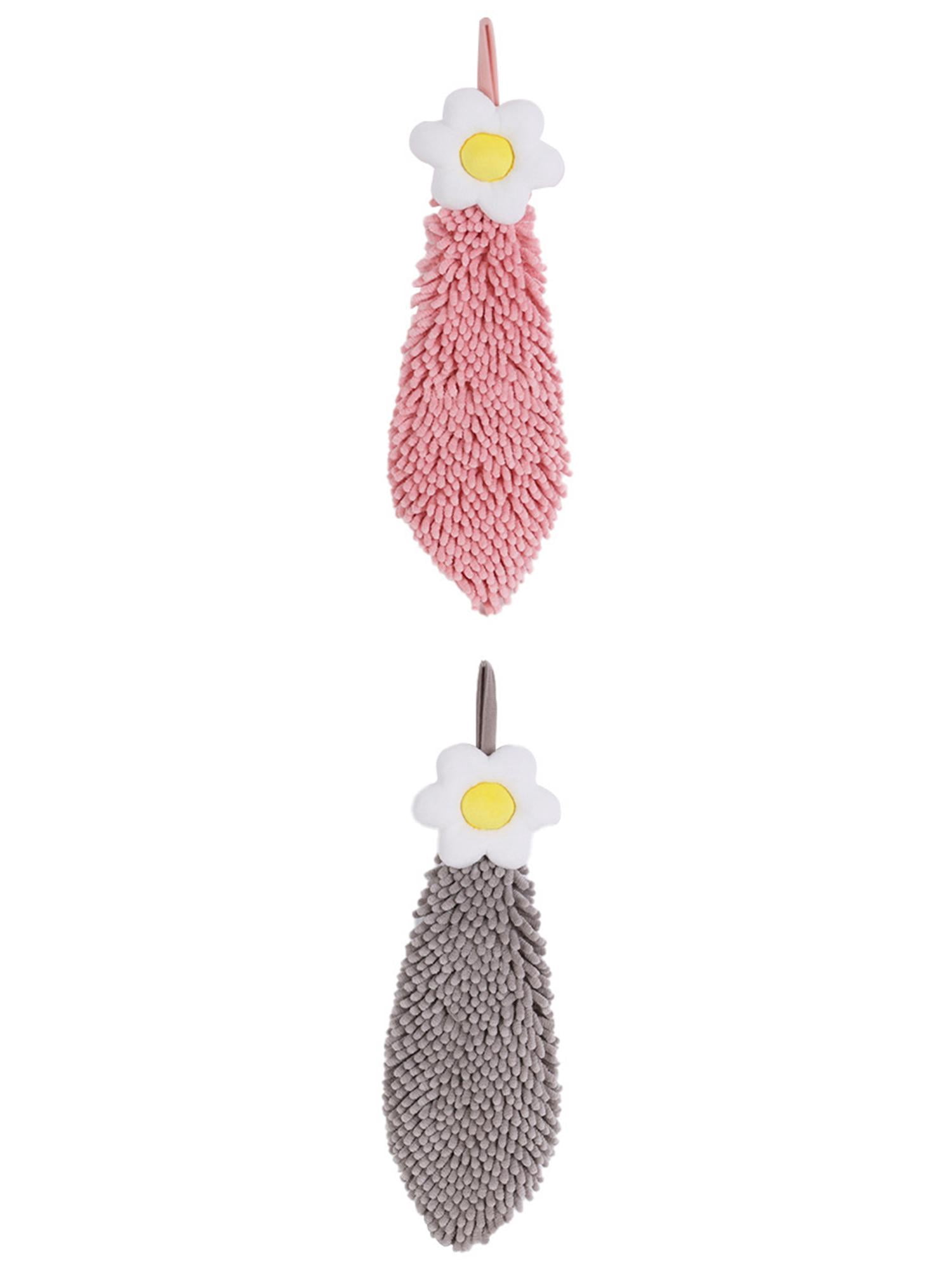 Unique Bargains 2 Pcs Chenille Soft Bathroom Hand Towels 6" x 15" Pink-1/Grey