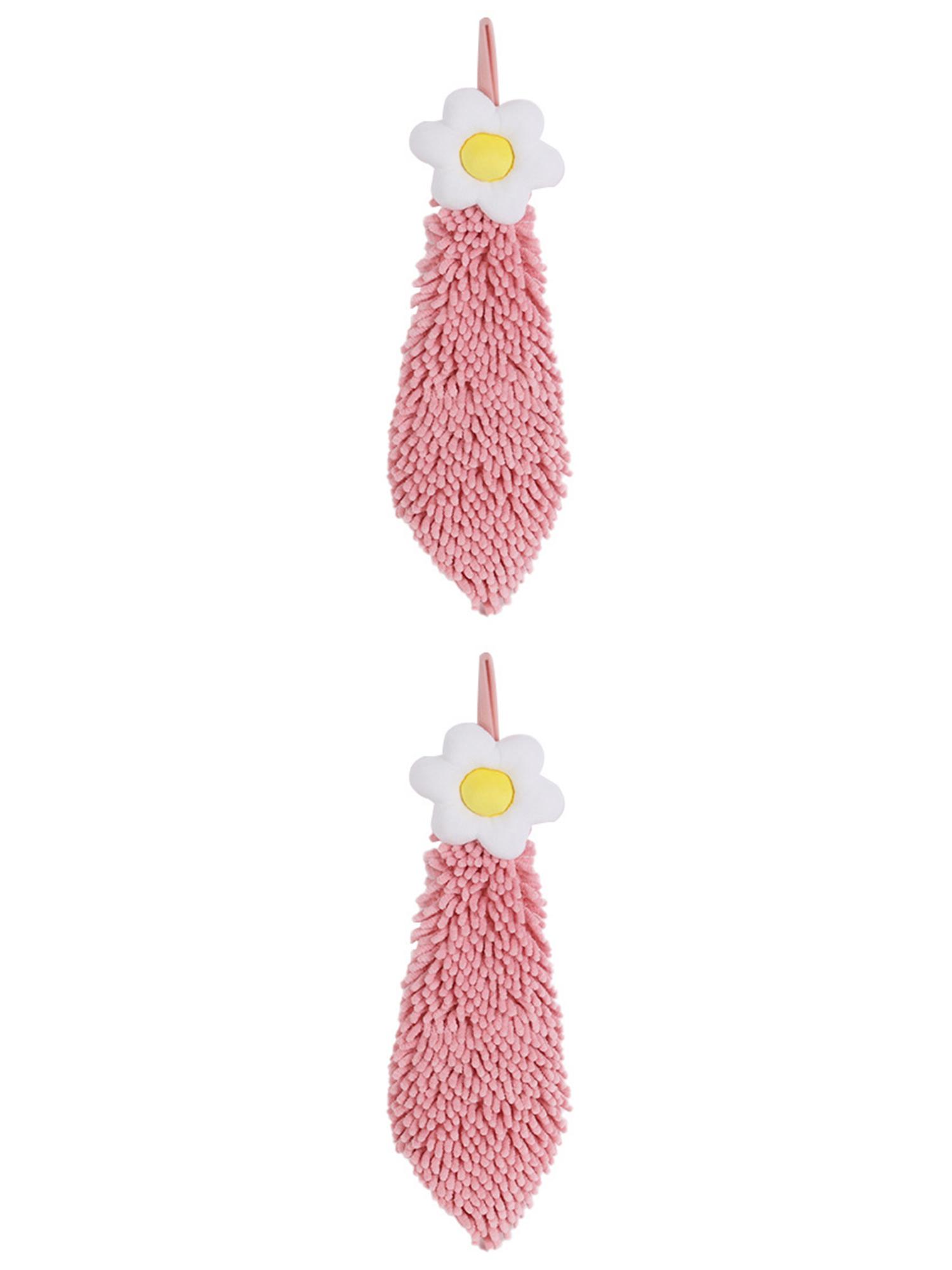 Unique Bargains 2 Pcs Chenille Soft Bathroom Hand Towels 6" x 15" Pink-1