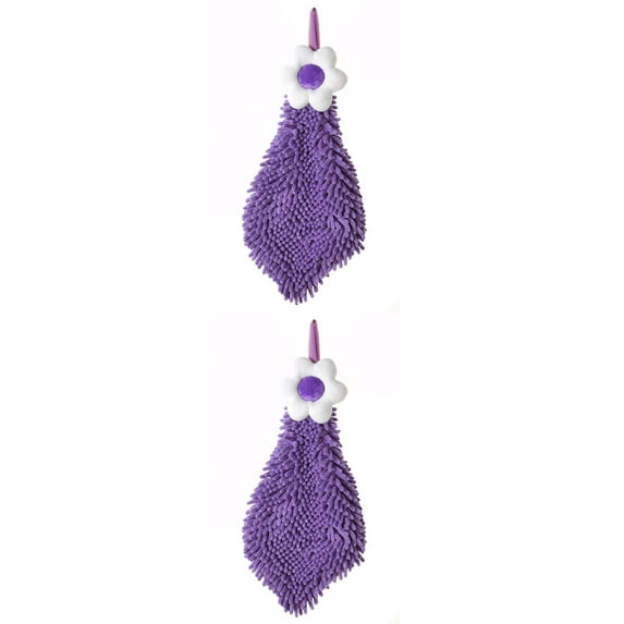 Unique Bargains 2 Pcs Chenille Soft Bathroom Hand Towels 6" x 15" Purple